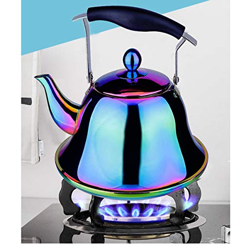 Rainbow Whistling Tea Kettle Stainless Steel Stovetop Teakettle Sturdy Teapot for Tea Coffee Fast Boiling with Infuser Color Rainbow Mirror Finish 2 Liter / 2.1 Quart (Rainbow)