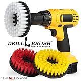 Cleaning Supplies - Drill Brush - 3 Brush Kit - White Soft for Leather, Glass, Carpet - Yellow Medium for Bathroom Surfaces: Bathtub, Shower, Sink, Flooring - Red Stiff for Outdoor Deck, Patio