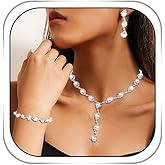 Gangel Rhinestone Necklace Set for Silver Pearl Earring and Crystal Bracelet Prom Wedding Jewelry Sets for Women