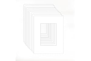 Frame Amo 8x10 White Mat for Picture Frame, Bevel Cut 3.5x5.5 Opening for 4x6 Photo, White Core, 10-Pack