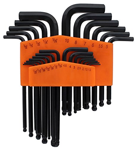Drixet Orange SAE-Inch/Metric/mm Ball Point Hex Socket Driver Allen Key Combo Set. (25-Piece)