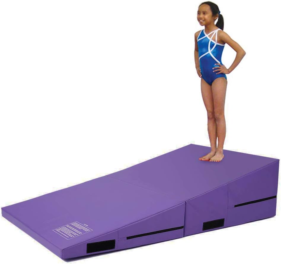 Greatgymats Large Folding Incline Gymnastics Mat Cheese Wedge Training Tumbling Ramp Skill Shape Mats 60"x30"x15" Purple