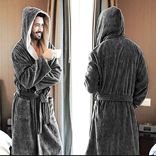 YUANP-Accappatoio-con-Cappuccio-lUomo-in-Pile-Vestaglia-Inverno-lUomo-Calde-Camicia-da-Notte-lUomo-Invernale-con-CinturaAccappatoio-da-Uomo-con-Cappuccio-Doppio-StratoBlue
