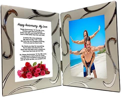 Happy Anniversary Present for Wife or Husband, Sentimental Romantic Love Poem in Silver 4x6 Double Frame - Just Add A Photo by Words Matter Gifts