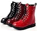 DADAWEN Boy's Girl's Combat Lace-Up Side Zipper Mid Calf Boots Dark Red US Size 13 M Little Kid