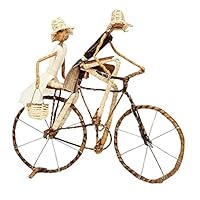 Ten Thousand Villages Wire and Banana Fiber Figures on Bicycle 