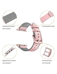 Correa para Apple Watch de 1.654 in, combinación de piel y silicona, color negro, correa de repuesto para Apple Watch Series 3 Series 2 Series 1 Sport, 38 mm, Púrpura rosa