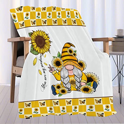 Sunflower Gnome You are My Sunshine Flannel Throw Blanket Ultra Soft Plush Fluffy Blanket for Home Decor - Warm Cozy Bed Quilt All Seasons for Couch Sofa Bed, 40