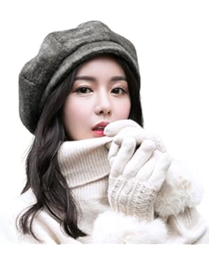 Womens Newsboy Cap Wool Winter Hat Visor Beret Cap Warm Soft Adjustable