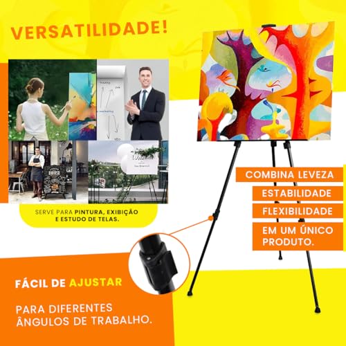 Cavalete De Pintura Em Tela Portátil e Ajustável 1,60m – Leve, Dobrável, Resistente, Ideal para Artistas, Estúdios, Escolas e Pintura ao Ar Livre Suporte Cavalete De Artista Preto Linha Super Premium
