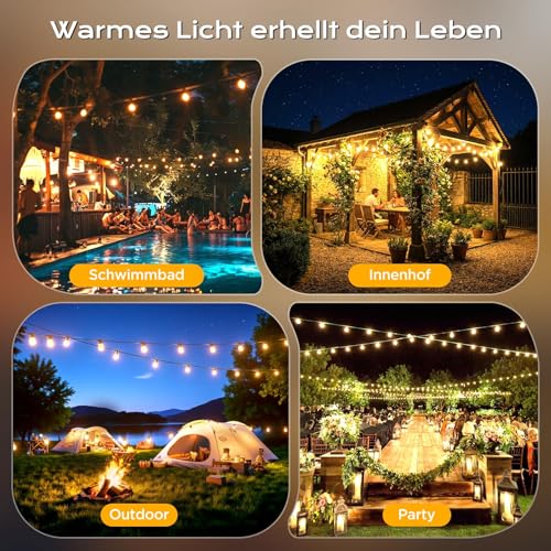 GlobaLink Guinguette String Lights Outdoor and Indoor, 31M 30+2 Energy Saving LED Bulbs Waterproof IP65 String Lights Outdoor Decoration for Summer Garden Patio Party Patio 8 Modes