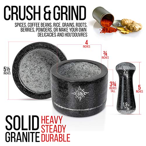 Mortar and Pestle Set Dual Sided/Flip Solid Granite Bowl for Grinding