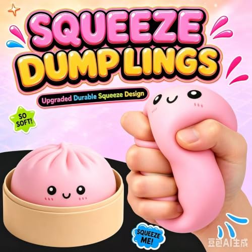 SLEEPHEAD® Dumpling Squishies, Glitter Dumpling Mystery Box, Colorful Dumplings Stress Balls Fidget Sensory Toy, Stocking Stuffers with Food Steamer Stretchy Desk Toys (Pink)