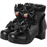 Meefit Women Platform Boots Lace Up Chunky Heel Ankle Boots with Bow Cosplay Winter Shoes