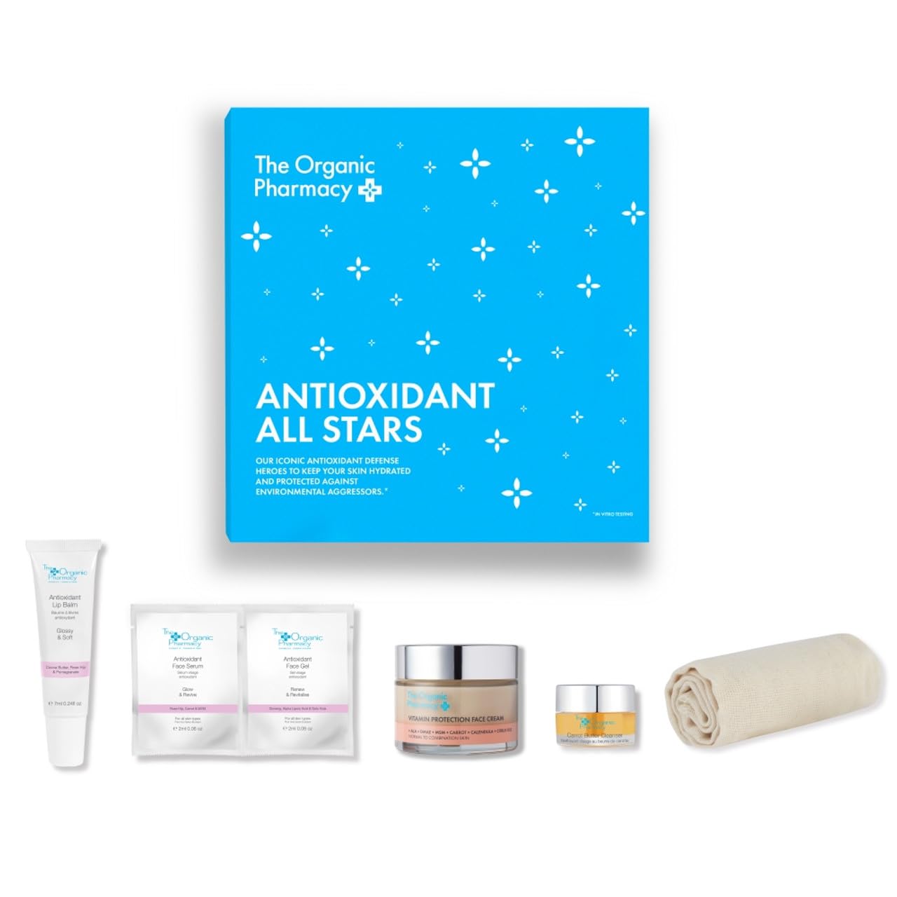 The Organic Pharmacy Antioxidant All Stars, Kit, 69ml - Protect & Revitalise, Antioxidant-Rich formulas, With Carrot, Beeswax, Antioxidant Pool, Rosehip, Organic <99.8%
