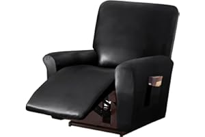 Waterproof PU Leather Look Recliner Slipcovers, 4 Pieces Recliner Chair Cover, Stretch Anti-Slip Sofa Covers with Side Pocket