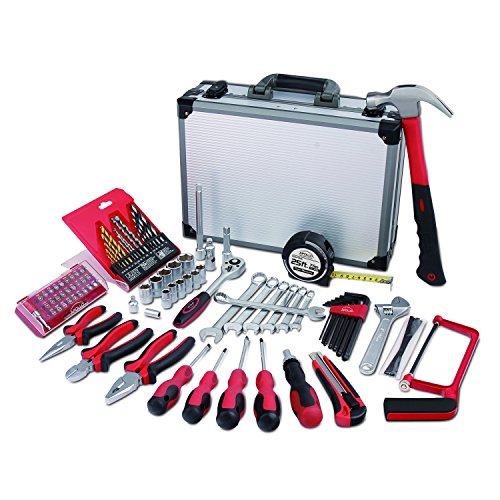 Apollo Tools DT4935 91 Piece High-Grade Chrome Vanadium Cr-v Steel General Tool Set with Sockets, Wrenches, Pliers, Hammer, Most-Reached for Repair Tools, in a Strong Aluminum Storage Case - Thumbnail 2