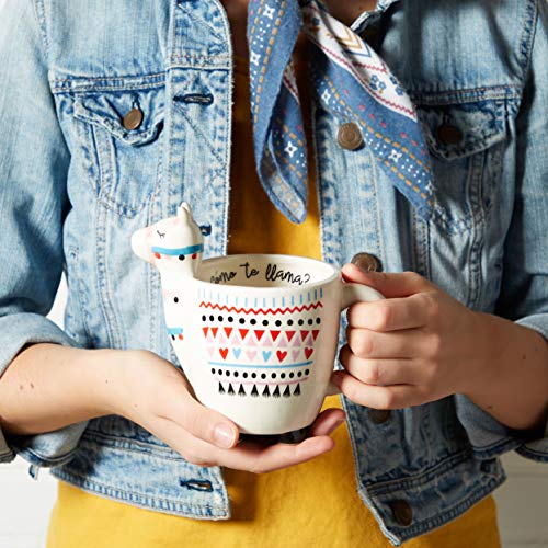 White Ceramic Coffee or Tea Mugs: Tri-Coastal Design Como Te Llama Coffee Mug with Hand Printed Designs and Printed Saying - 18.6 Fluid Ounce Large, Cute Handmade Cup