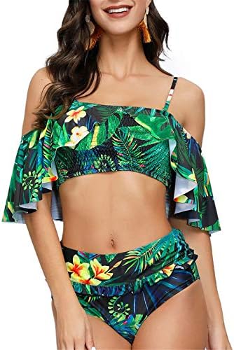 ruffle bikini top with high waisted bottoms