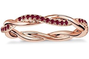 Red Ruby Twisted Full Eternity Ring For Women, 14k Rose Gold Finish Ruby Swirl Wedding Band, Ladies Crossover Anniversary Ban