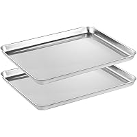 Stainless Steel Baking sheets Set 2, HEAHYSI Baking Pans for Oven 2 Pieces & Cookie Sheets Set, Rectangle Size 16.1x12.1x1inc