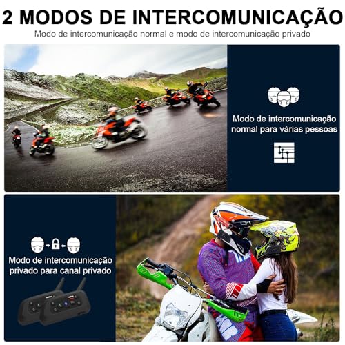 Intercomunicador Capacete (2 Unidades), Bidirecional, 1500M, Intercomunicador V6 Plus, Comunicador Capacete Moto, Para Sistema de Comunicação para Esqui, Motocross