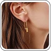 Yheakne Boho Lock Hoop Earrings Safety Pin Hoop Earrings Gold Lock Huggies Hoop Earrings Personlized Padlock Earrings Jewelry for Women (Gold)