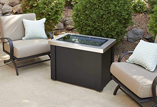 Outdoor Great Room Providence Stainless Steel Crystal Fire Pit Table with Black Metal Base