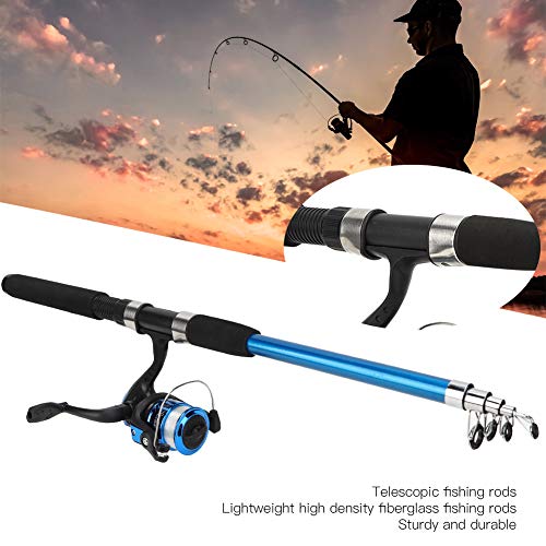 Cocoarm Angelrute Teleskop Angeln Tragbares Fiberglas Angelruten Set mit Angelschnur Angelköder Set Zubehör(2.1m) – Bild 3