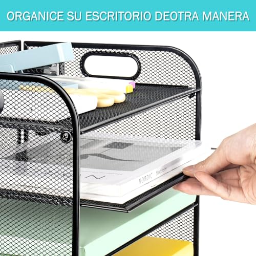 KIROGILY Bandeja Organizadora Papel de 5 Niveles con asa, Organizador Archivos Escritorio de Malla, Organizador Clasificador Papel para Suministros Escolares Oficina