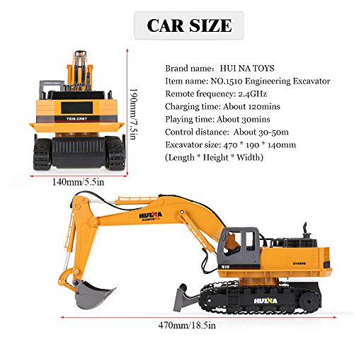Goolsky 2.4GHz 11 Channel Crawler Full-Function RC Excavator, Radio Remote Control Construction Truck Heavy Machinery Toys