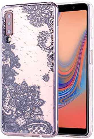 Soft Glitter Back Cover for Samsung Galaxy A70,Xifanzi Galaxy A70 Case [Gold Foil Embedded] Glitter Bling Sparkle Slim Protective TPU Bumper Clear Fashion Girls Case for Samsung Galaxy A70,Black lace