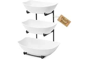 Lifewit Plastic Fruit Bowl Basket for Kitchen Countertop, 3 Tier Fruit Holder with Black Metal Stand, Serving Tray for Food, 