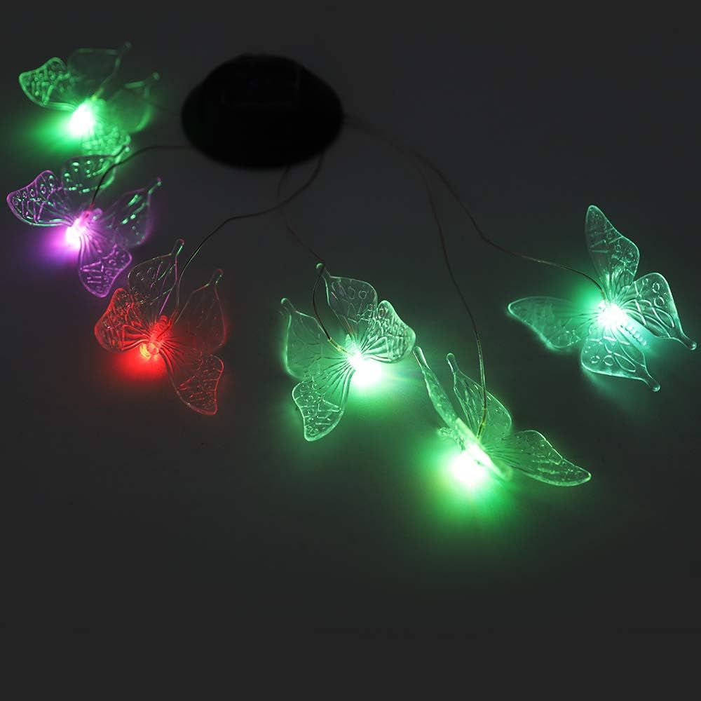 ecoeco LED Solar Butterfly Wind Chime, Wind Chimes Outdoor Changing Color Waterproof Six Hanging Lights Wind Chimes Solar Mobile for Home Party Night Garden Decoration : Garden & Outdoor