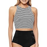 Mansy Women's 2PCS Tripe Padded Push up High Waisted Bikini Swimsuit Swimwear