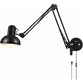 BRRSKBK Black Industrial Swing Arm Wall Light Nordic Adjustable Long Arm Wall Sconces Lamp Metal Double-arms Folding Architec