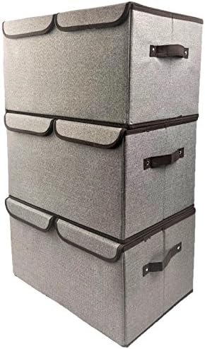 [3-Pack, Double Grid Large] Durable Storage Bins, Containers, Boxes, Tote, Baskets| Collapsible Storage Cubes For Nursery Household Organization | Declutter Shelf Closet | Dual Handle | Offices Drawer
