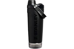 STANLEY Vitalize Shaker Bottle 20 oz | Leakproof Insulated Stainless Steel Shaker Cup | Base Storage and Twist On Fast Flow Lid | Protein Shakes and Pre Workout Powder | BPA-Free | Black