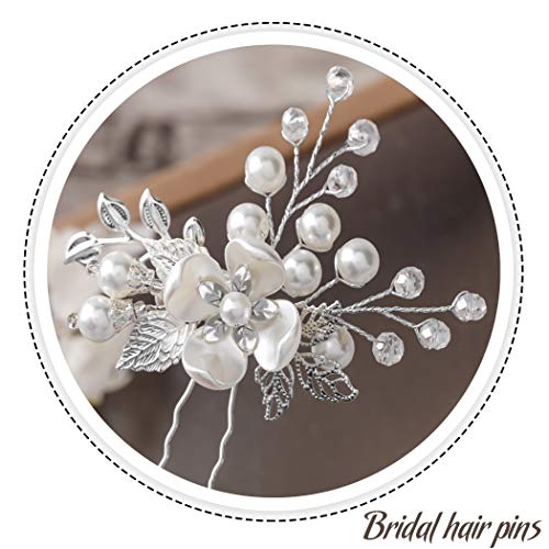 Barogirl Wedding Hair Pins Silver Floral Hair Pin Clip Leaf Wedding Hair Accessories for Brides and Bridesmaids (Set of 2)