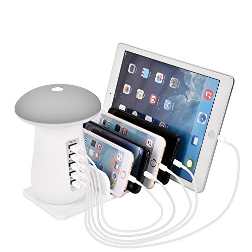 Fescra LED Mushroom Light Universal 5 USB Stand Charging Docking Station For iPhone