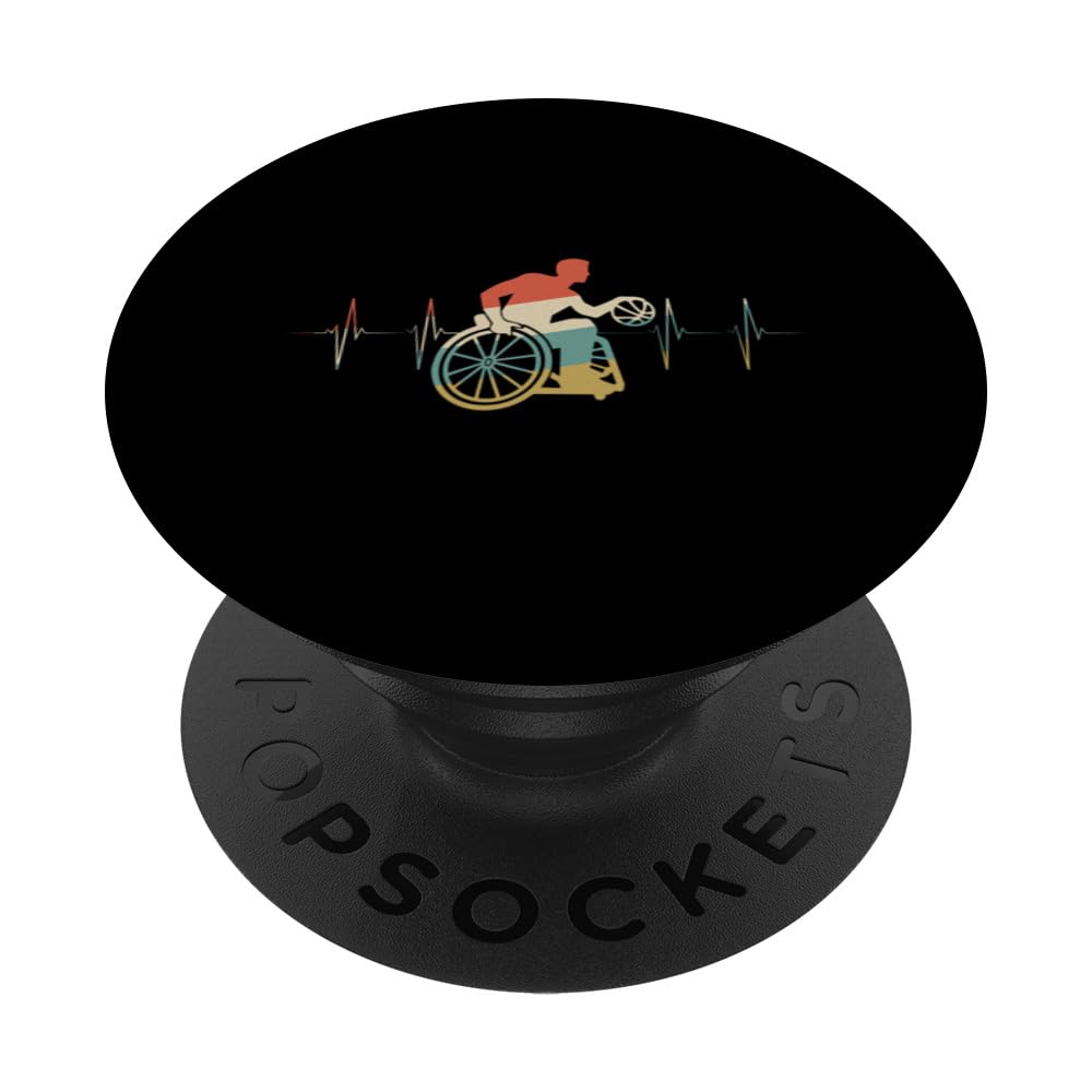 Wheelchair Basketball Heartbeat Retro ECG EKG PopSockets Swappable PopGrip
