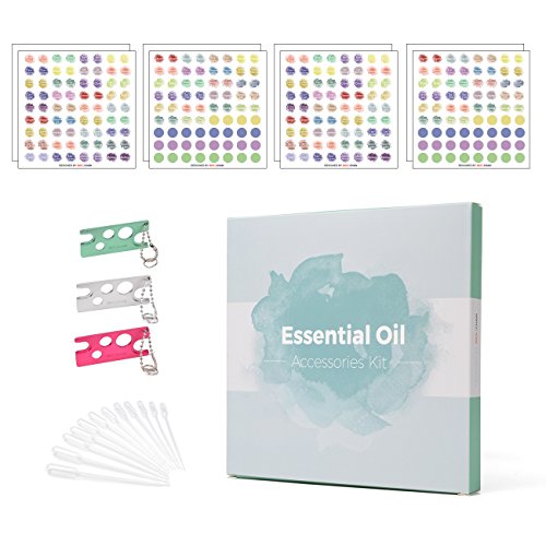 Beschan Essential Oil Accessories Kit, Includes 576 Special Design EO Labels, 3 Pack Essential Oil Openers and 12 Oil Transfer Pipettes
