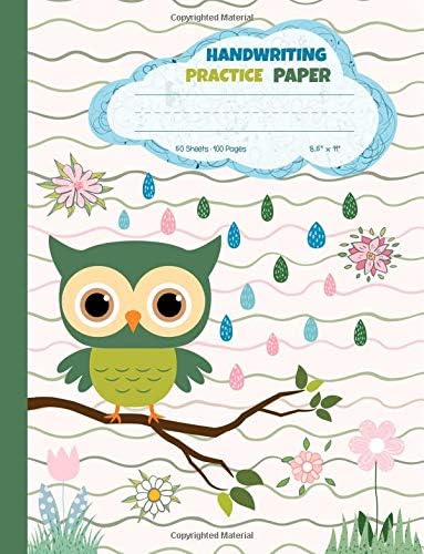 Handwriting Practice Paper: Blank Lined Paper Notebook with Cute Owl, Large Composition Book for Kids from Kindergarten to 3rd Grade, 8,5x11 inches 50 Sheets/100 Pages, Dotted Midline Paperback – 17 Aug 2018