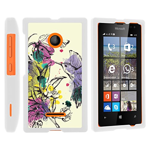 [Microsoft Lumia 435, Lumia 435 Case for girls][Snap Shell] Hard White Lightweight Plastic Case with Non Slip Matte Coating Cover by Miniturtle - Hummingbird Flowers