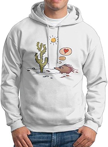 Obachi The Cactus Hedgehog Men's Long Sleeve Pullover Hooded Sweatshirt White Size XL