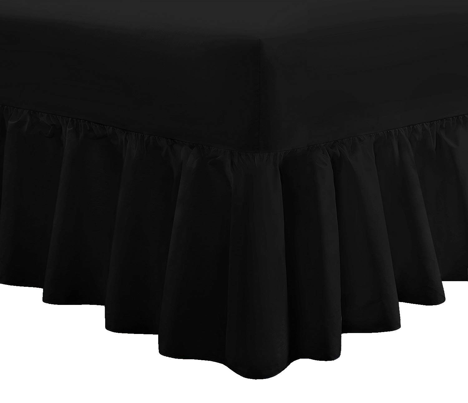 DTEX HOMES Luxury Extra Deep Frilled Valance Fitted Sheets, King Black