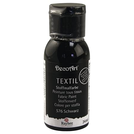 Rayher 38500576 Textil Stoffmalfarbe, Textilfarbe schwarz, Flasche 34 ml, hochdeckend, cremige Acrylfarbe speziell für Textil