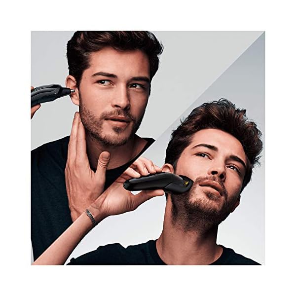 Braun-6-in-1-All-in-one-Trimmer-3-MGK3221-Hair-Clipper-and-Beard-Trimmer-with-Lifetime-Sharp-Blades-Ear-Nose-Trimmer-Head-5-Attachments-BlackVolt-Green-UK-2-Pin-Bathroom-Plug Braun 6-in-1 All-In-One Series 3, Male Grooming Kit With Beard Trimmer, Hair Clippers & Precision Trimmer, 5 Attachments…