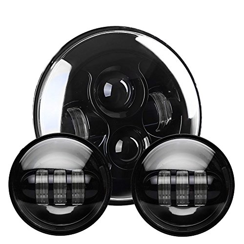 Eagle Lights 7" Round 8700 Black Harley Daymaker LED Headlight with Matching Black Passing Lamps, Adapter Ring and Free T-Shirt