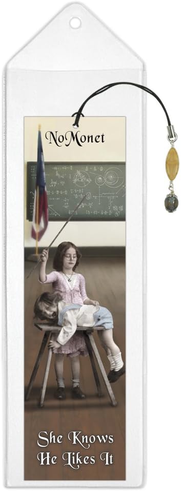 NoMonet - Dark Humor Plastic Bookmark - Spanking (she Knows he Likes it) with Plastic Sleeve and Hanging Tassel